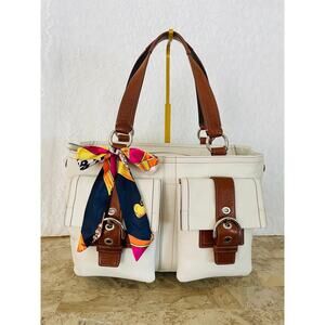 Coach LARGE F06468 WHITE/brown Leather Soho Double Front Pocket Shoulder Bag